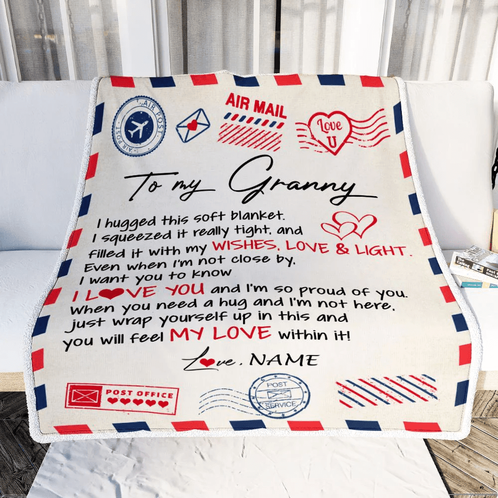 Personalized To My Granny Blanket From Grandkids Grandson Air Mail Letter I Love You Granny Birthday Mothers Day Christmas Customized Fleece Throw Blanket