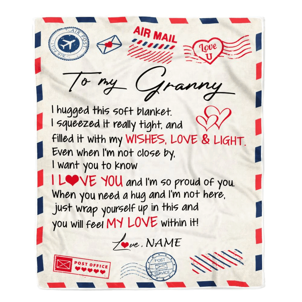 Personalized To My Granny Blanket From Grandkids Grandson Air Mail Letter I Love You Granny Birthday Mothers Day Christmas Customized Fleece Throw Blanket