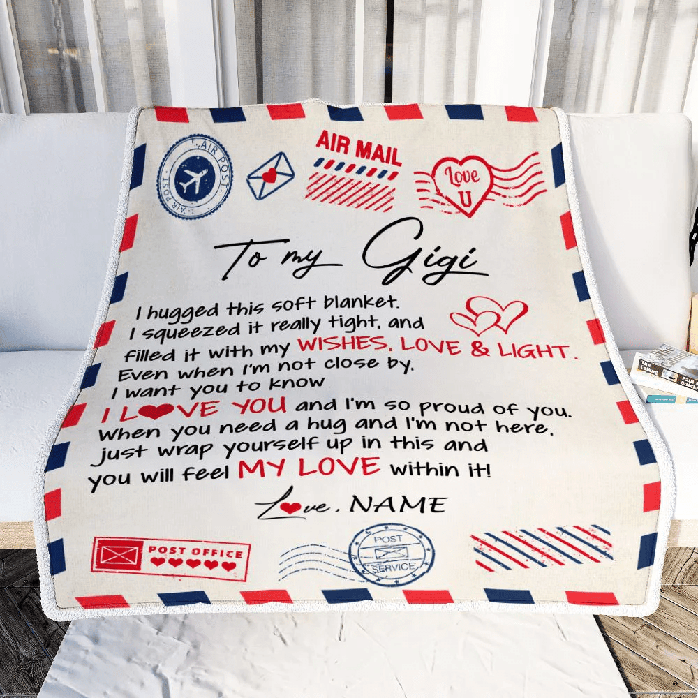 Personalized To My Gigi Blanket From Grandkids Grandson Air Mail Letter I Love You Gigi Birthday Mothers Day Christmas Customized Fleece Throw Blanket