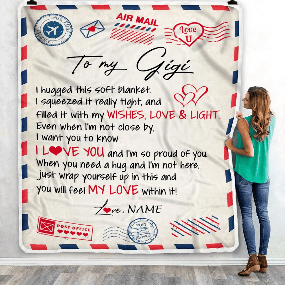 Personalized To My Gigi Blanket From Grandkids Grandson Air Mail Letter I Love You Gigi Birthday Mothers Day Christmas Customized Fleece Throw Blanket