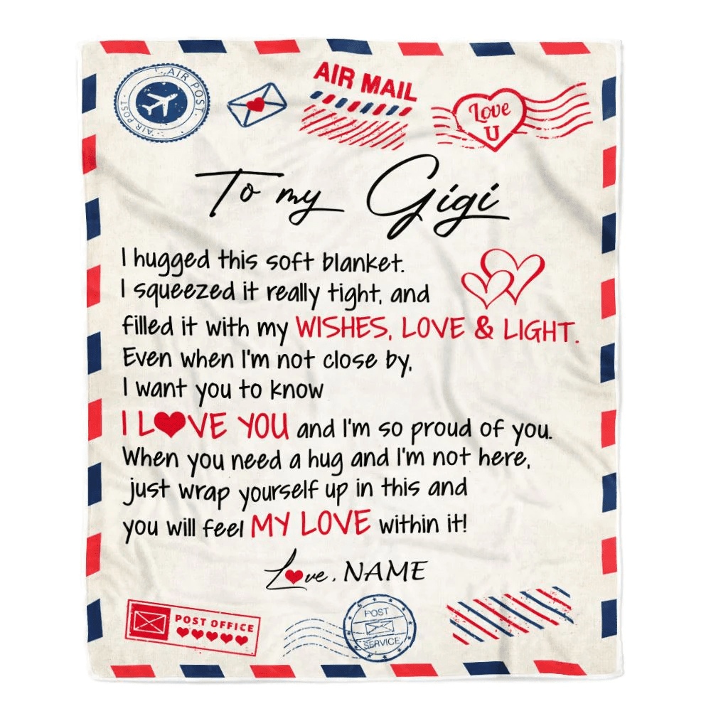 Personalized To My Gigi Blanket From Grandkids Grandson Air Mail Letter I Love You Gigi Birthday Mothers Day Christmas Customized Fleece Throw Blanket