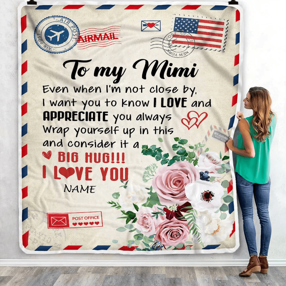 Personalized To My Mimi Blanket From Grandkids Floral Air Mail Letter I Love You Mimi Birthday Mothers Day Christmas Customized Fleece Throw Blanket