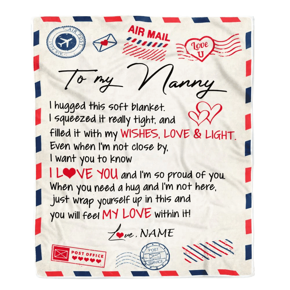 Personalized To My Nanny Blanket From Kids Air Mail Letter I Love You Nanny Birthday Mothers Day Christmas Customized Fleece Throw Blanket