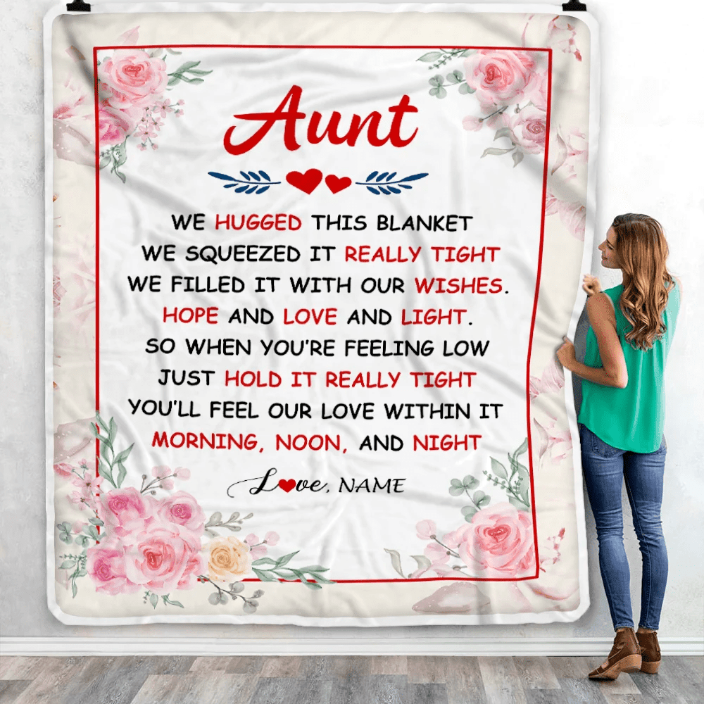Personalized Aunt Blanket From Niece Nephew We Hugged This Blanket Floral Aunt Birthday Mothers Day Christmas Customized Fleece Throw Blanket