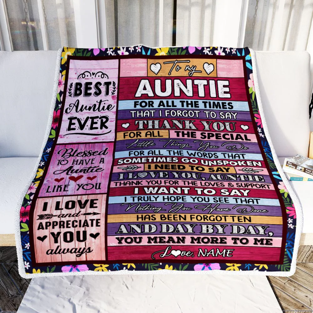 Personalized Auntie Blanket From Niece Nephew Thank You For The Love Auntie Mothers Day Birthday Christmas Customized Bed Fleece Throw Blanket