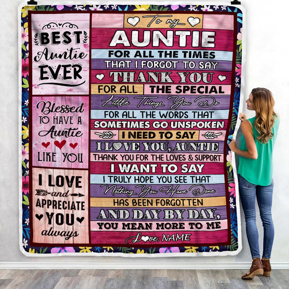 Personalized Auntie Blanket From Niece Nephew Thank You For The Love Auntie Mothers Day Birthday Christmas Customized Bed Fleece Throw Blanket