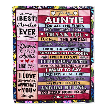Personalized Auntie Blanket From Niece Nephew Thank You For The Love Auntie Mothers Day Birthday Christmas Customized Bed Fleece Throw Blanket