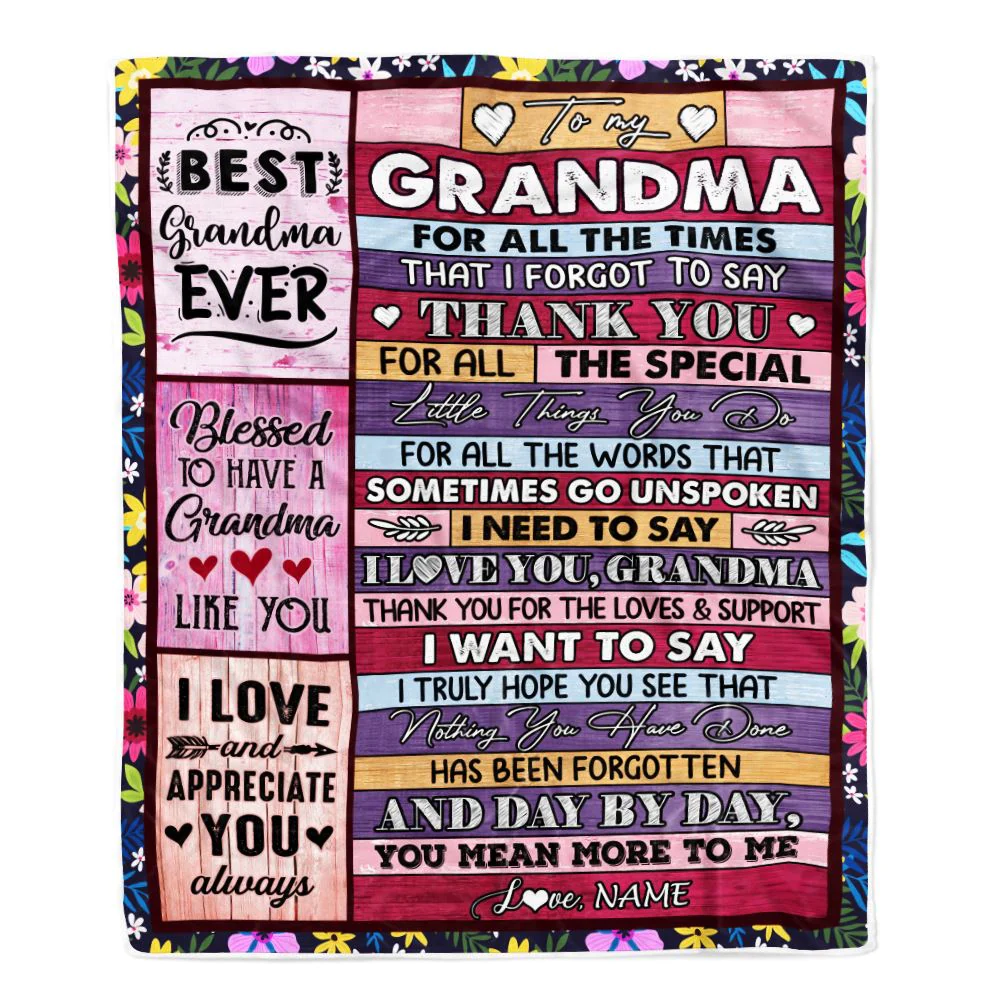 Personalized Grandma Blanket From Granddaughter Grandson Thank You For The Love Grandma Mothers Day Birthday Christmas Customized Bed Fleece Throw Blanket