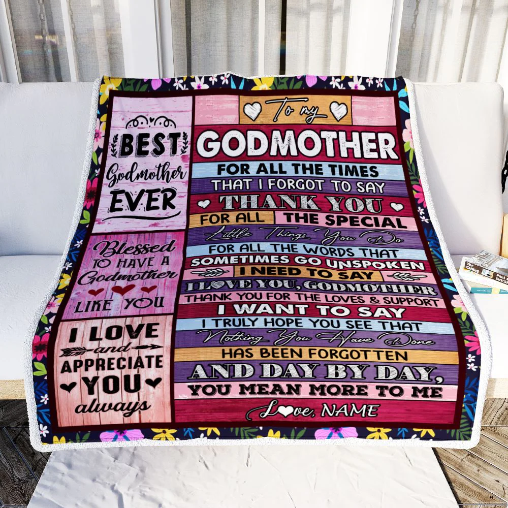 Personalized Godmother Blanket From Niece Nephew Thank You For The Love Godmother Mothers Day Birthday Christmas Customized Bed Fleece Throw Blanket