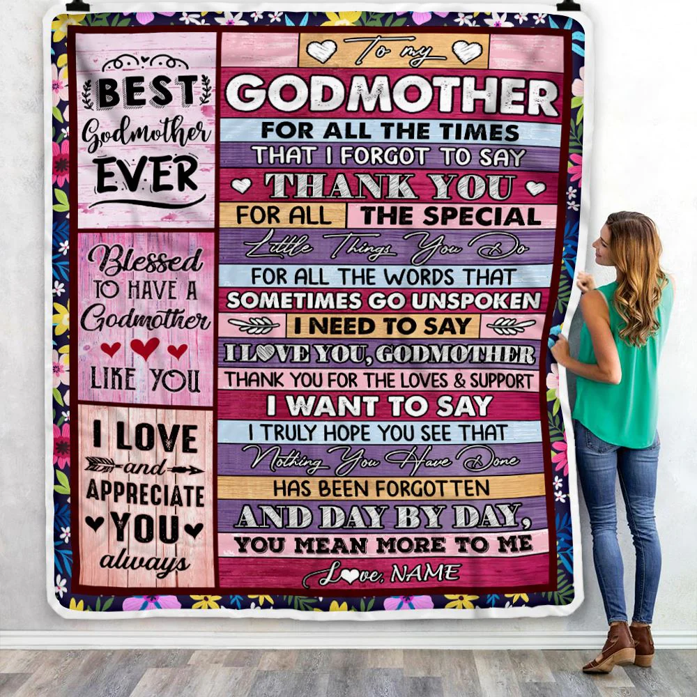 Personalized Godmother Blanket From Niece Nephew Thank You For The Love Godmother Mothers Day Birthday Christmas Customized Bed Fleece Throw Blanket