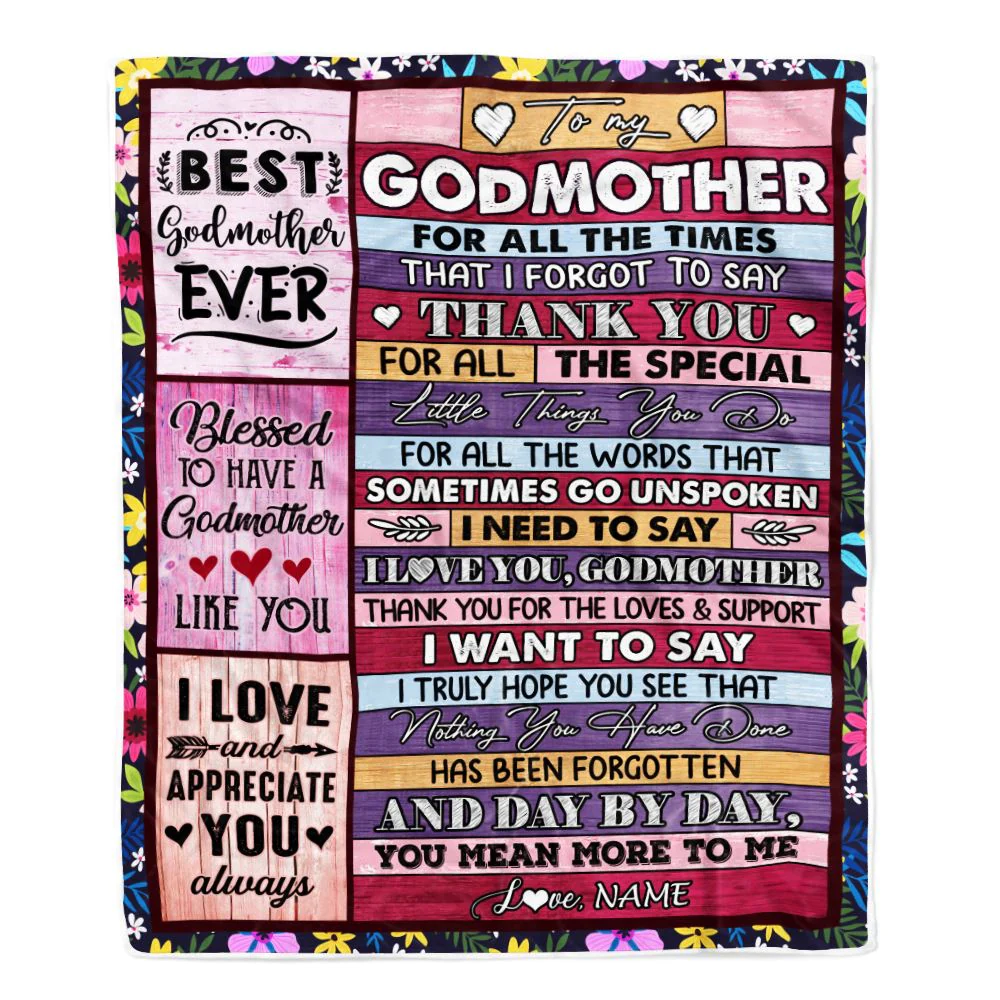 Personalized Godmother Blanket From Niece Nephew Thank You For The Love Godmother Mothers Day Birthday Christmas Customized Bed Fleece Throw Blanket