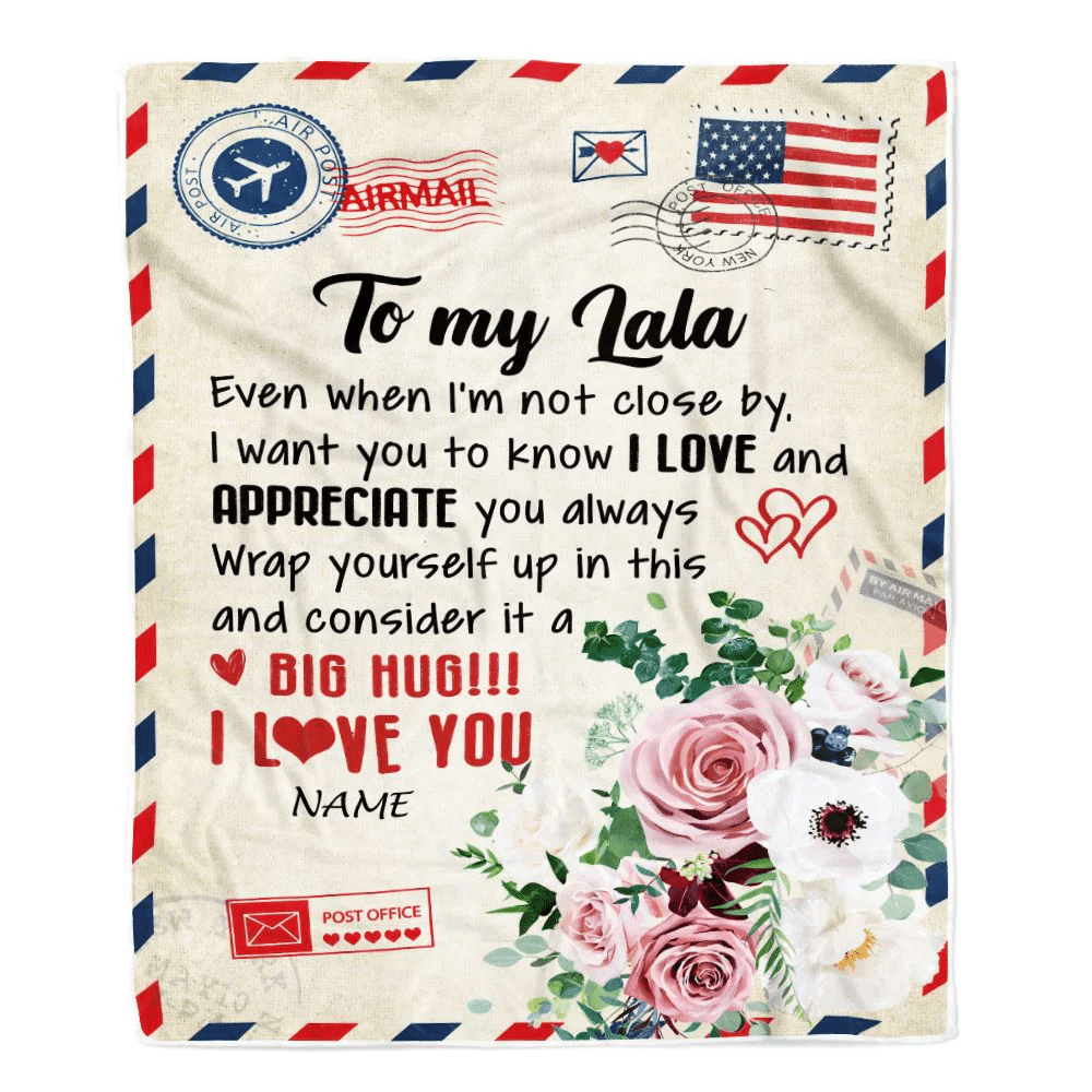 Personalized To My Lala Blanket From Grandkids Floral Air Mail Letter I Love You Lala Birthday Mothers Day Christmas Customized Fleece Throw Blanket