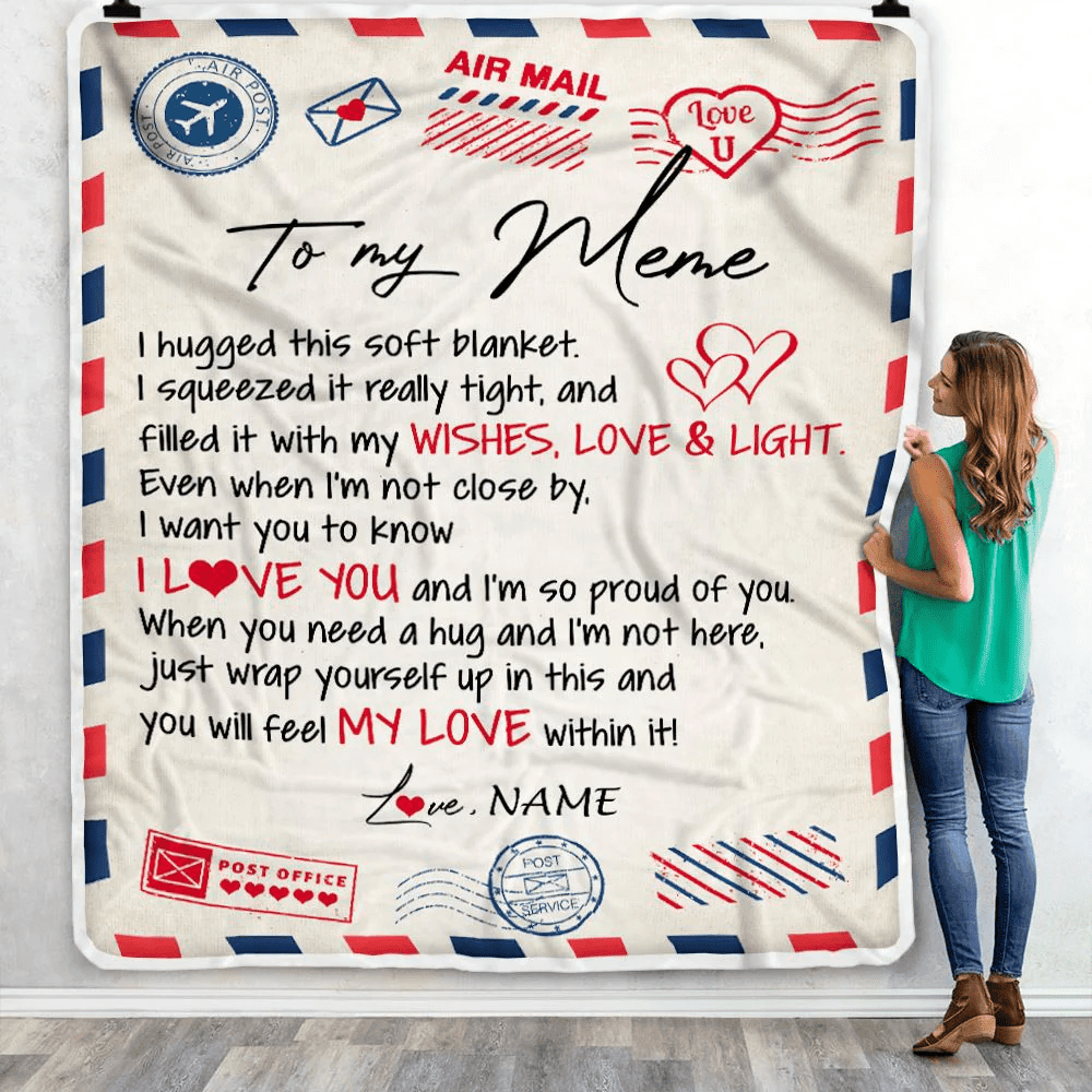 Personalized To My Meme Blanket From Grandkids Grandson Air Mail Letter I Love You Meme Birthday Mothers Day Christmas Customized Fleece Throw Blanket