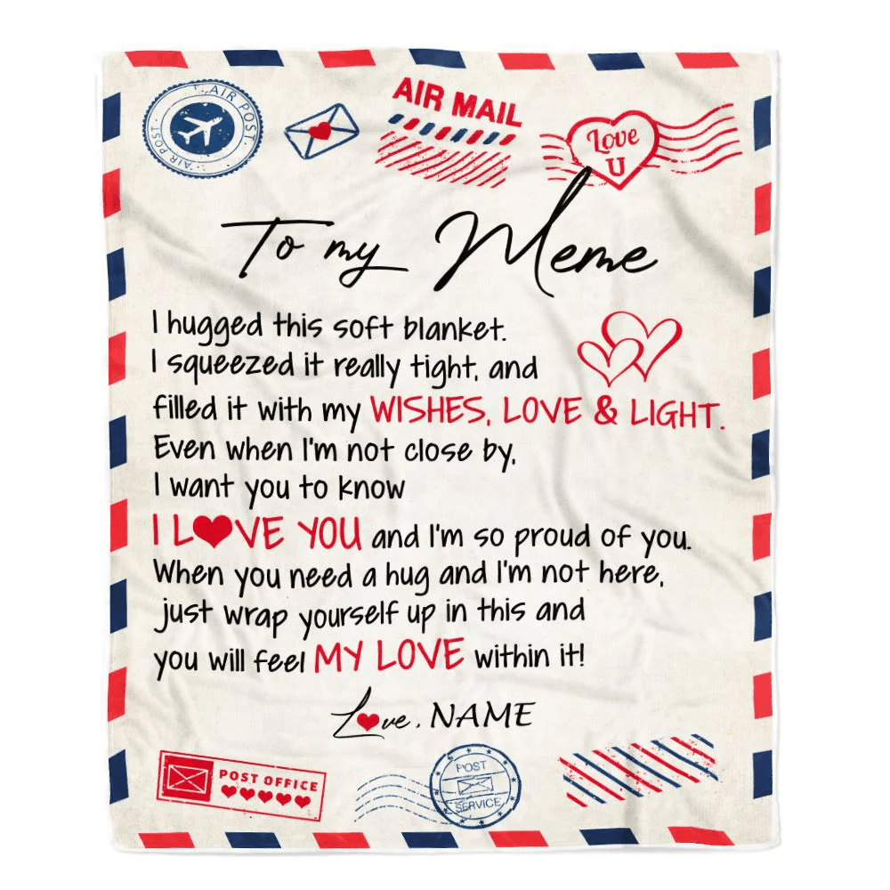 Personalized To My Meme Blanket From Grandkids Grandson Air Mail Letter I Love You Meme Birthday Mothers Day Christmas Customized Fleece Throw Blanket