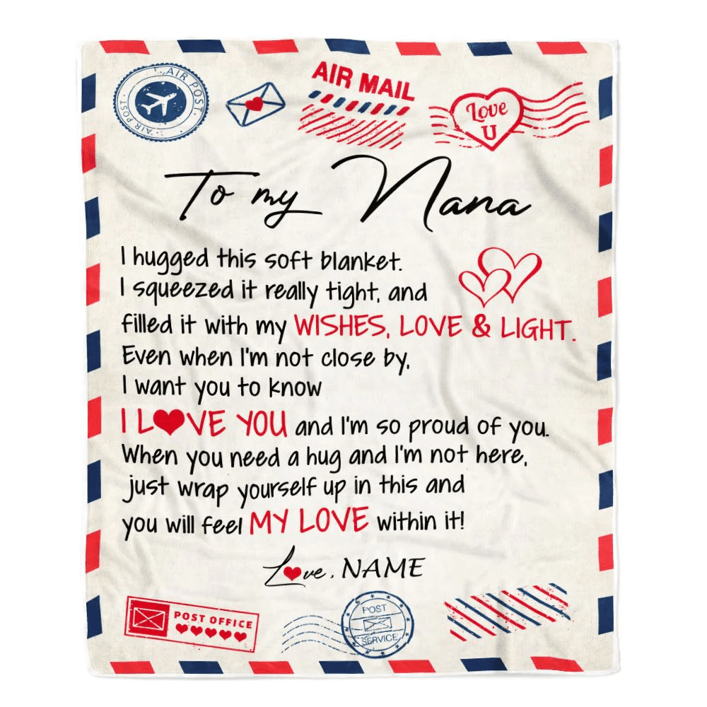 Personalized To My Nana Blanket From Grandkids Grandson Air Mail Letter I Love You Nana Birthday Mothers Day Christmas Customized Fleece Throw Blanket