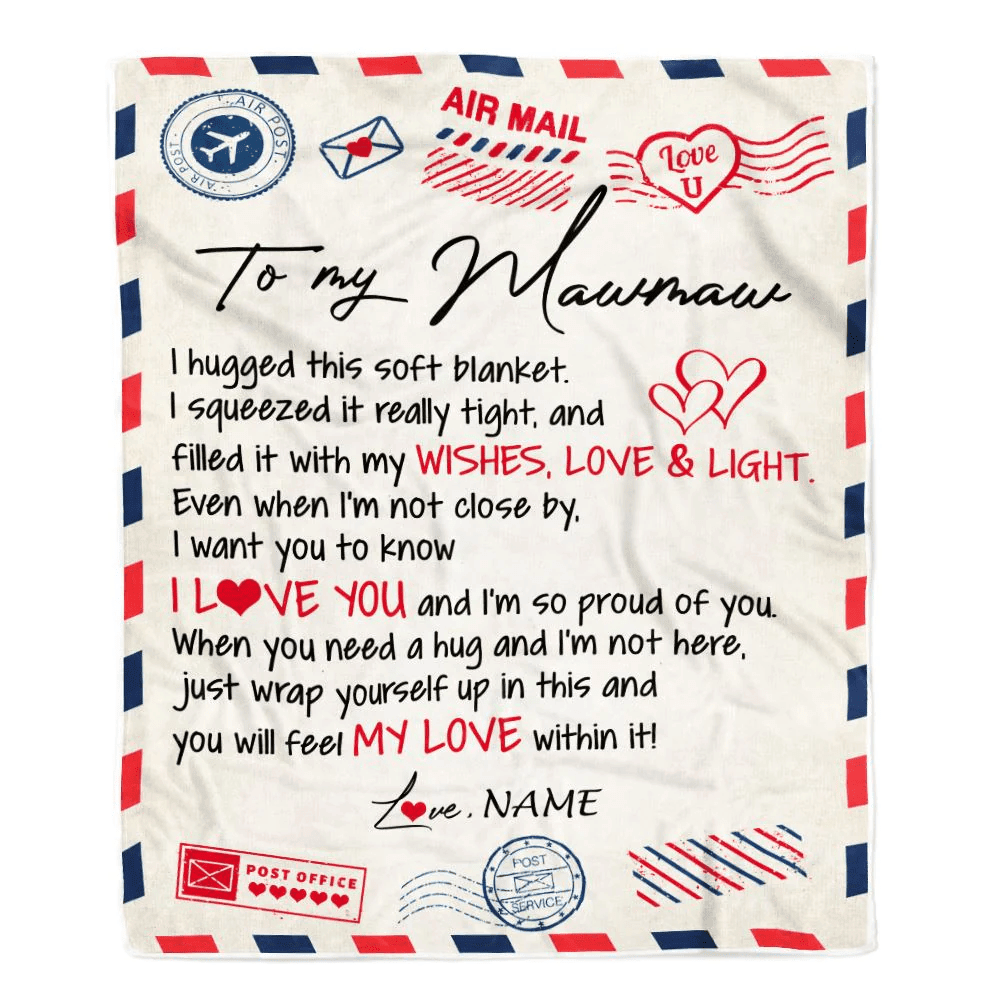 Personalized To My Mawmaw Blanket From Grandkids Grandson Air Mail Letter I Love You Mawmaw Birthday Mothers Day Christmas Customized Fleece Throw Blanket
