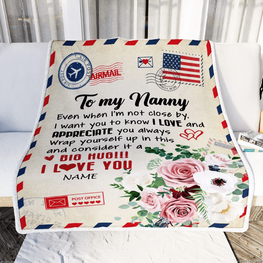 Personalized To My Nanny Blanket From Kids Floral Air Mail Letter I Love You Nanny Birthday Mothers Day Christmas Customized Fleece Throw Blanket