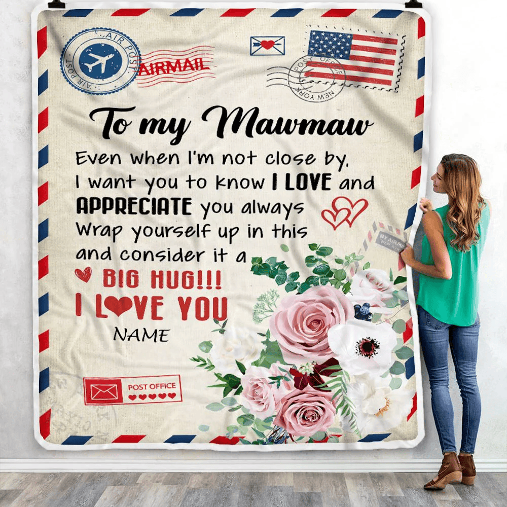 Personalized To My Mawmaw Blanket From Grandkids Floral Air Mail Letter I Love You Mawmaw Birthday Mothers Day Christmas Customized Fleece Throw Blanket