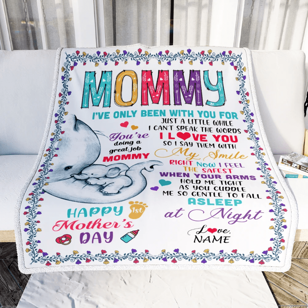 Personalized To My Mommy Blanket First Time Mom Elephant You Are Doing A Great Job Happy 1st Mothers Day Custom Baby Name To Mother Customized Fleece Blanket