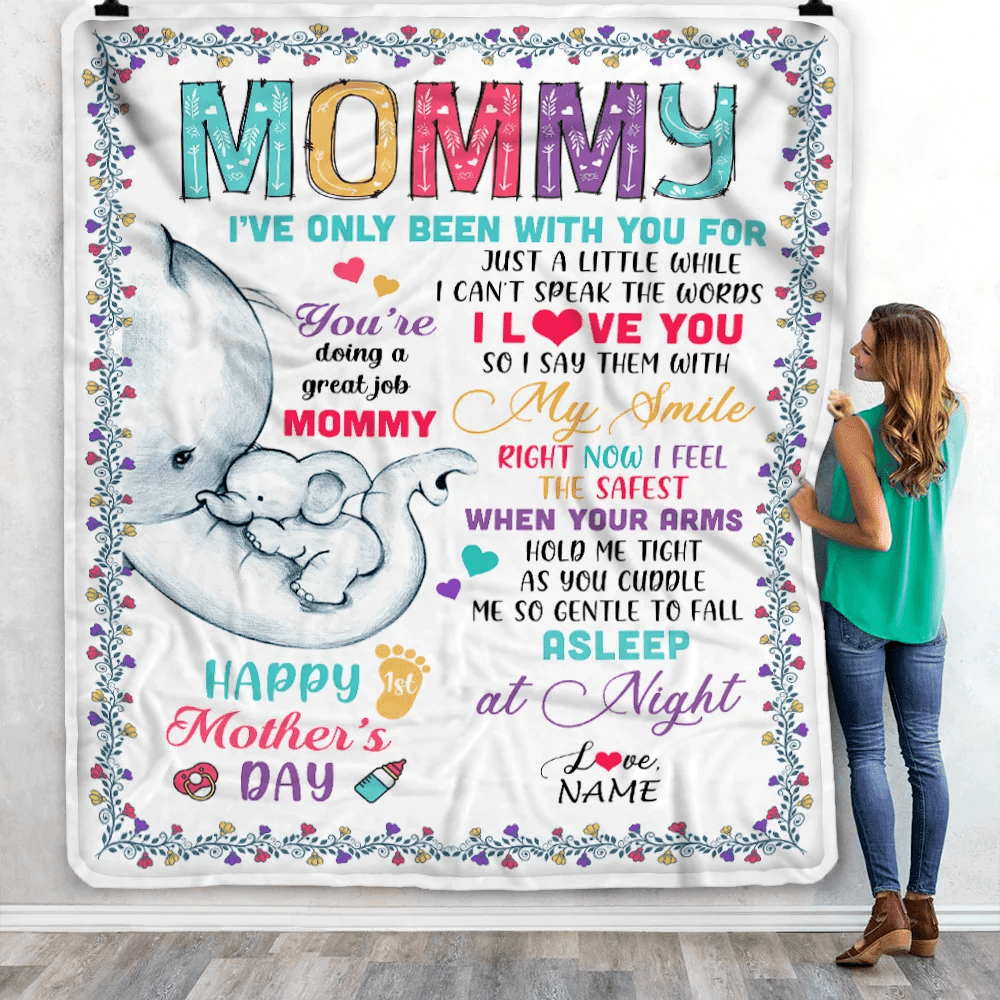 Personalized To My Mommy Blanket First Time Mom Elephant You Are Doing A Great Job Happy 1st Mothers Day Custom Baby Name To Mother Customized Fleece Blanket