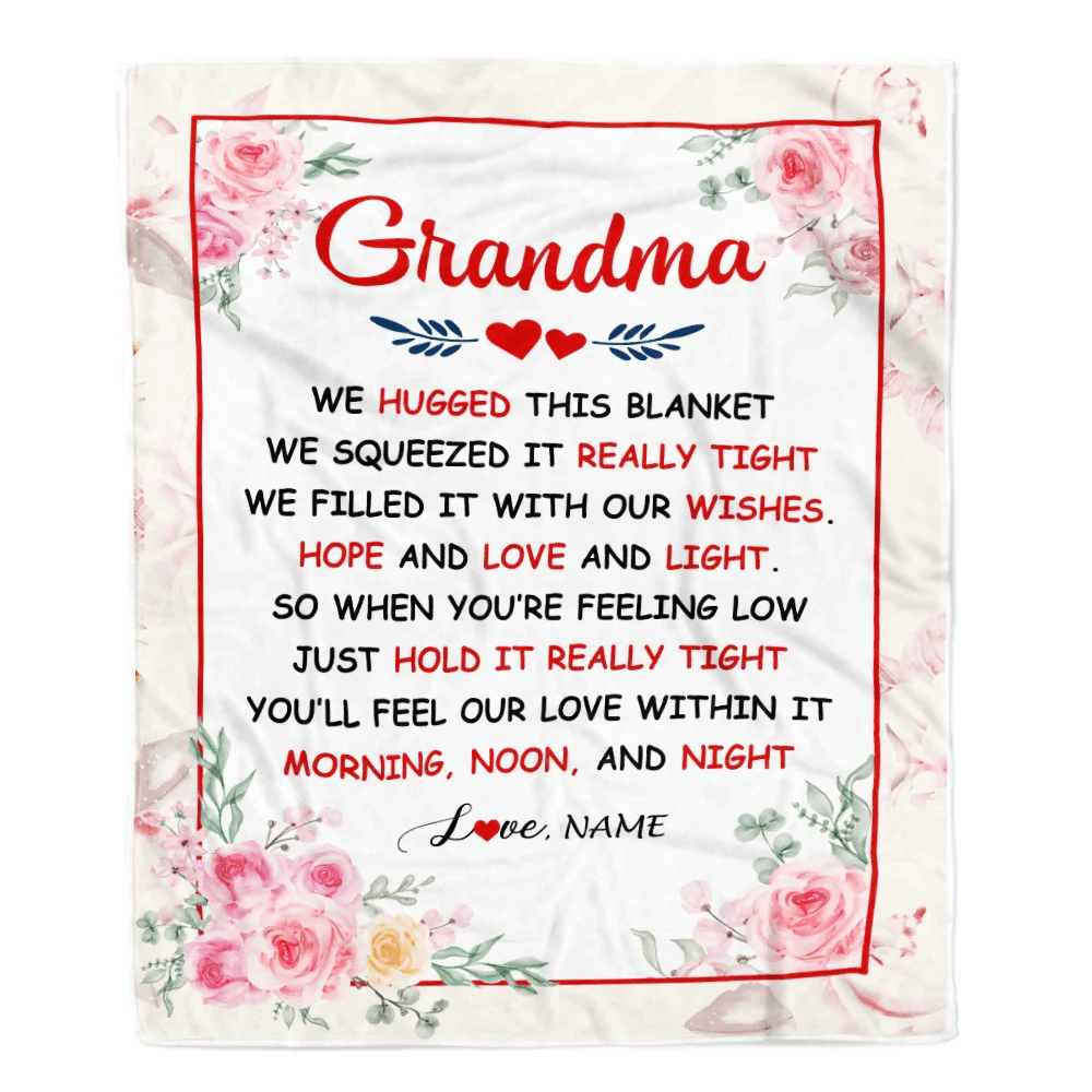 Personalized Grandma Blanket From Grandkids Granddaughter Grandson We Hugged This Blanket Floral Grandma Birthday Mothers Day Christmas Customized Fleece Blanket