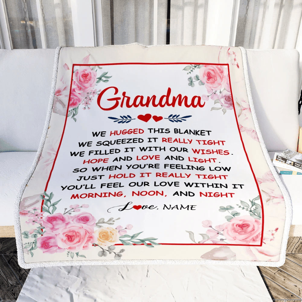 Personalized Grandma Blanket From Grandkids Granddaughter Grandson We Hugged This Blanket Floral Grandma Birthday Mothers Day Christmas Customized Fleece Blanket