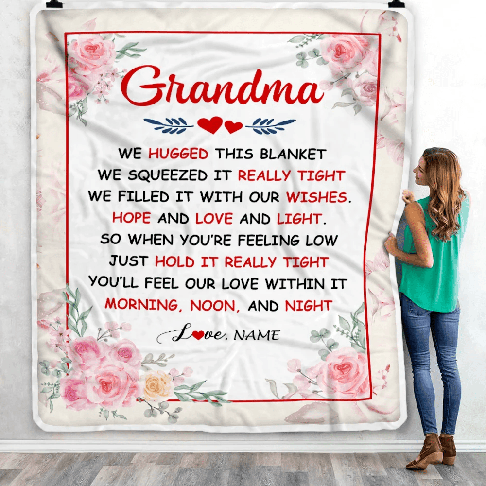 Personalized Grandma Blanket From Grandkids Granddaughter Grandson We Hugged This Blanket Floral Grandma Birthday Mothers Day Christmas Customized Fleece Blanket