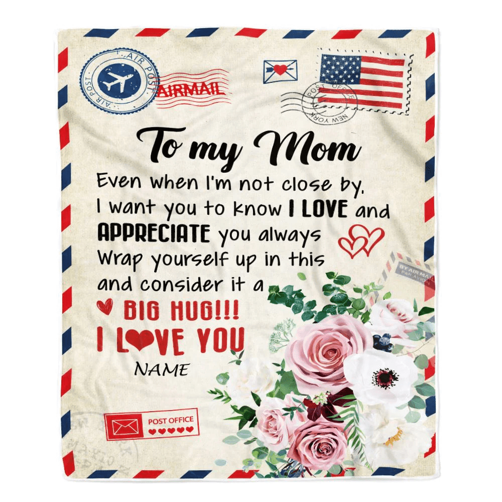 Personalized To My Mom Blanket From Daughter Son Floral Air Mail Letter I Love You Mom Birthday Mothers Day Christmas Customized Fleece Throw Blanket