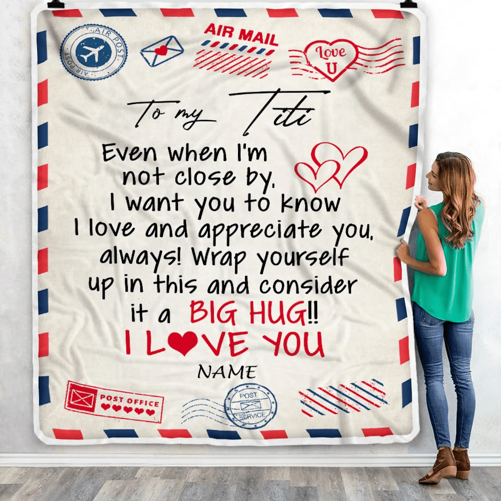 Personalized To My Titi Blanket From Niece Nephew I Love You Hugs Air Mail Letter Birthday Titi Thanksgiving Mothers Day  Christmas Customized Fleece Blanket