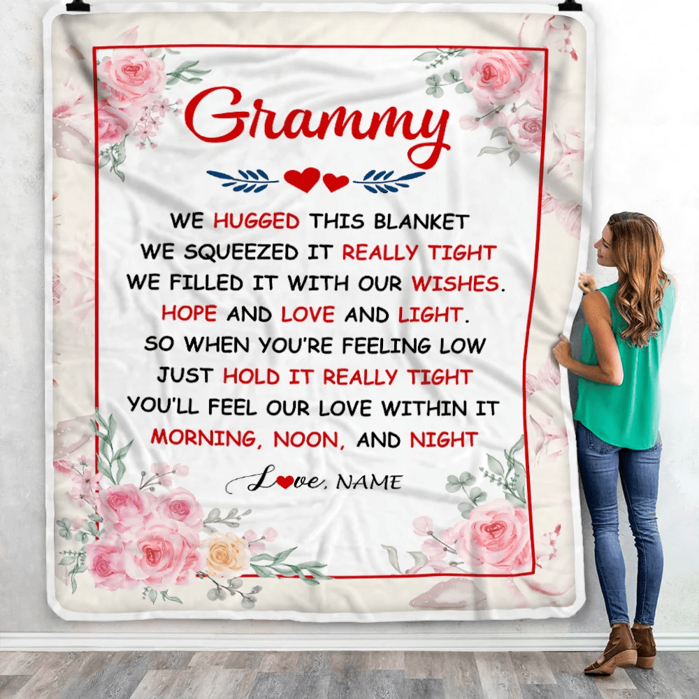 Personalized Grammy Blanket From Grandkids Granddaughter Grandson We Hugged This Blanket Floral Grammy Birthday Mothers Day Christmas Fleece Throw Blanket