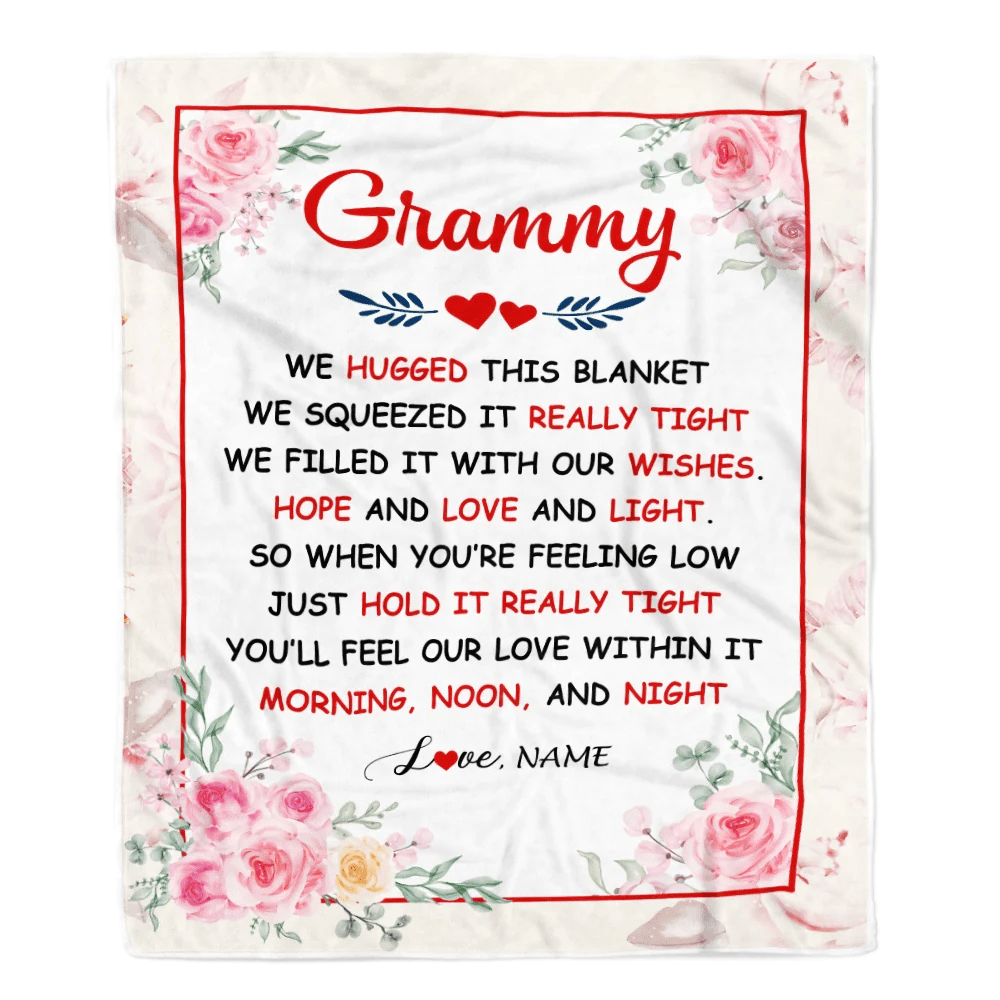 Personalized Grammy Blanket From Grandkids Granddaughter Grandson We Hugged This Blanket Floral Grammy Birthday Mothers Day Christmas Fleece Throw Blanket