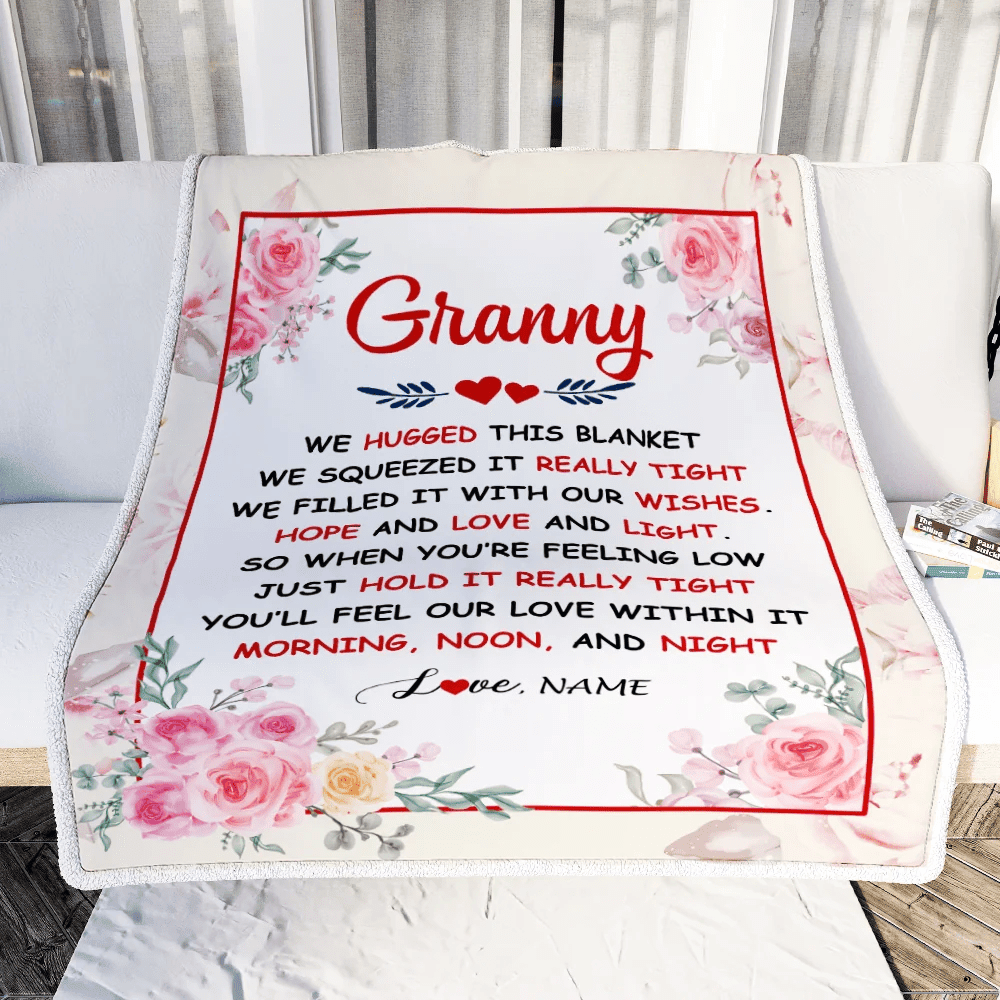 Personalized Granny Blanket From Grandkids Granddaughter Grandson We Hugged This Blanket Floral Granny Birthday Mothers Day Christmas Fleece Throw Blanket