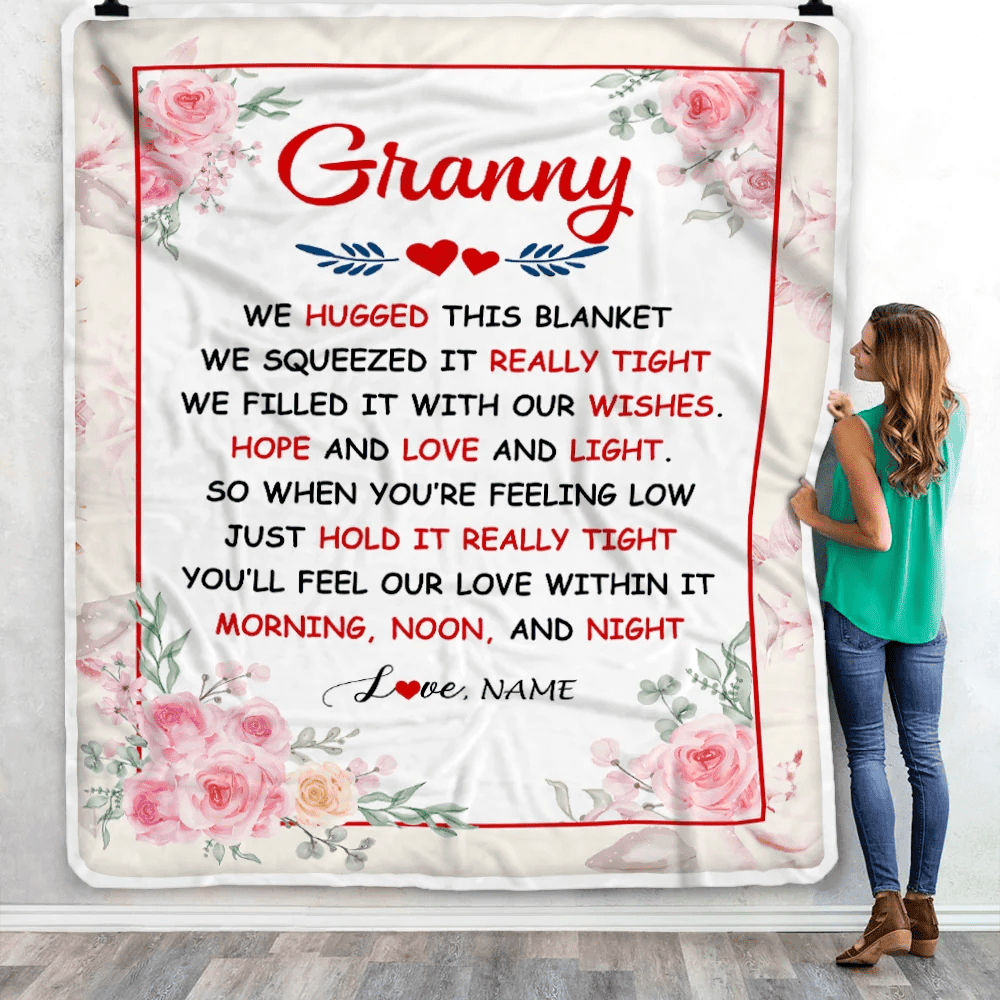 Personalized Granny Blanket From Grandkids Granddaughter Grandson We Hugged This Blanket Floral Granny Birthday Mothers Day Christmas Fleece Throw Blanket