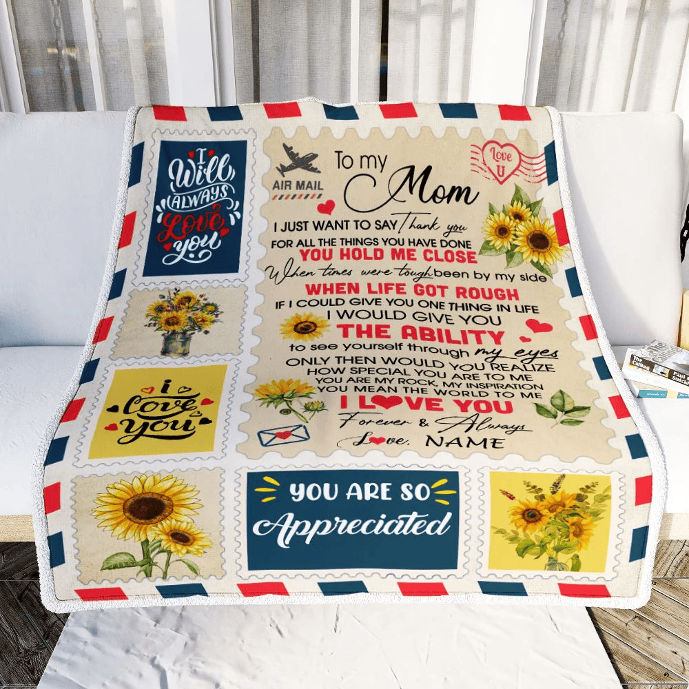 Personalized To My Mom Blanket From Daughter Son Mail Letter I Just Want To Say Thank You Mom Birthday Mothers Day Christmas Customized Fleece Throw Blanket