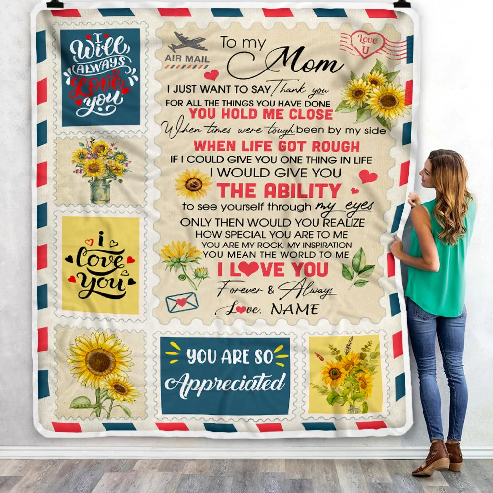 Personalized To My Mom Blanket From Daughter Son Mail Letter I Just Want To Say Thank You Mom Birthday Mothers Day Christmas Customized Fleece Throw Blanket