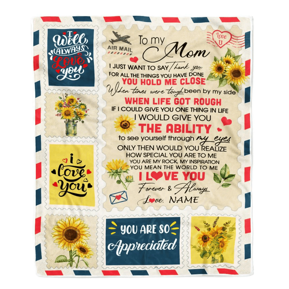 Personalized To My Mom Blanket From Daughter Son Mail Letter I Just Want To Say Thank You Mom Birthday Mothers Day Christmas Customized Fleece Throw Blanket