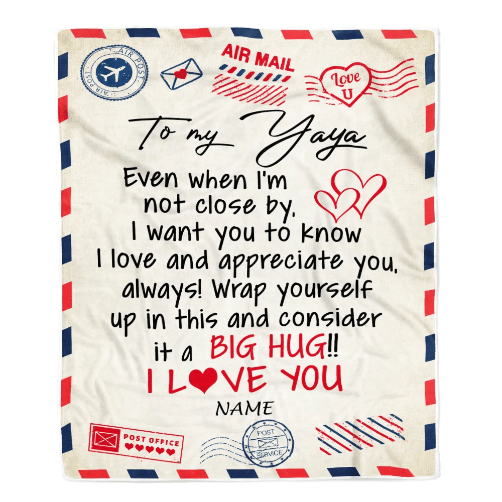 Personalized To My Yaya Blanket From Kids I Love You Hugs Air Mail Letter Yaya Birthday Mothers Day Christmas Customized Fleece Blanket