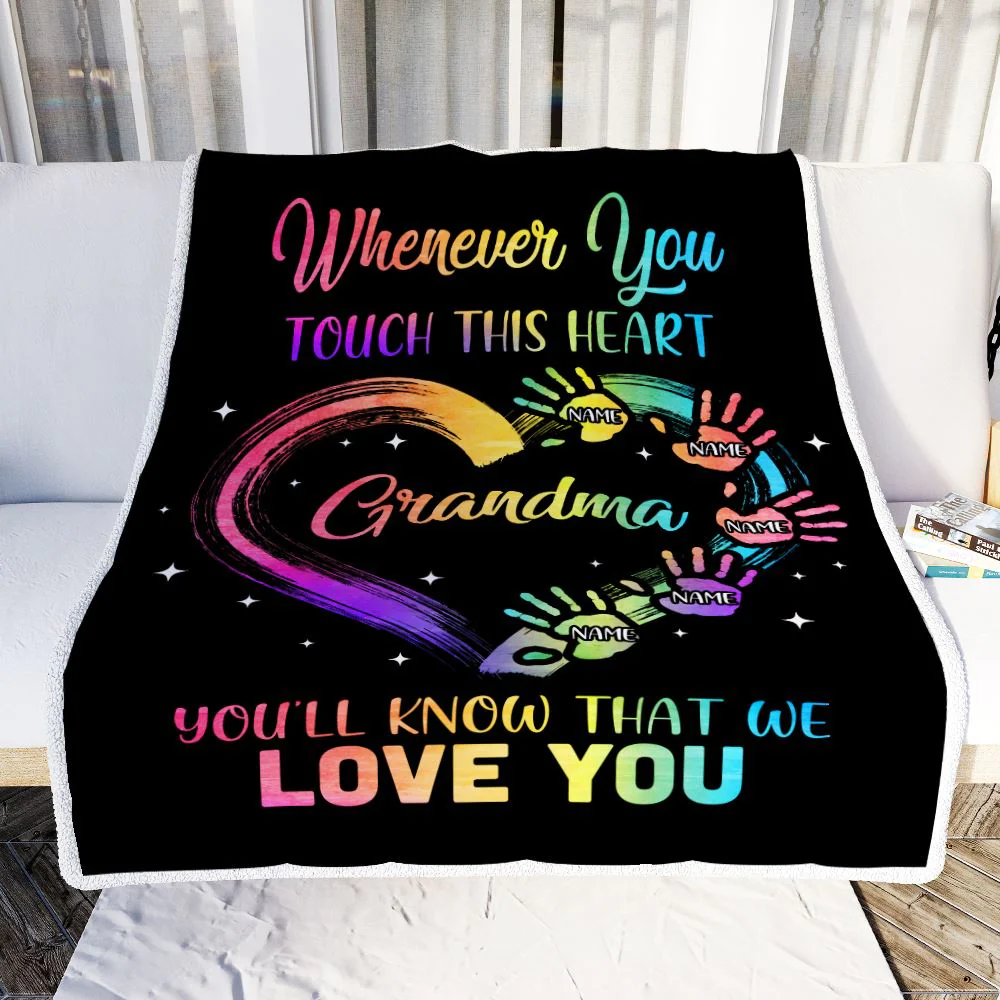 Personalized Grandma Blanket From Grandkids Granddaughter Grandson We Love You Grandparent Grandma Birthday Mothers Day Christmas Customized Bed Fleece Blanket
