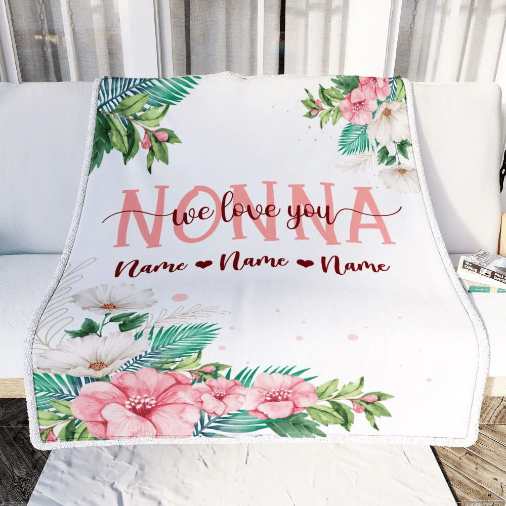 Personalized Nonna Blanket From Grandkids Granddaughter Grandson We Love You Floral Nonna Birthday Mothers Day Christmas Customized Fleece Throw Blanket