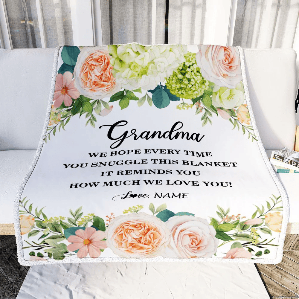 Personalized To My Grandma Blanket From Grandkids How Much We Love You Flower Grandma Birthday Mothers Day Christmas Customized Fleece Throw Blanket