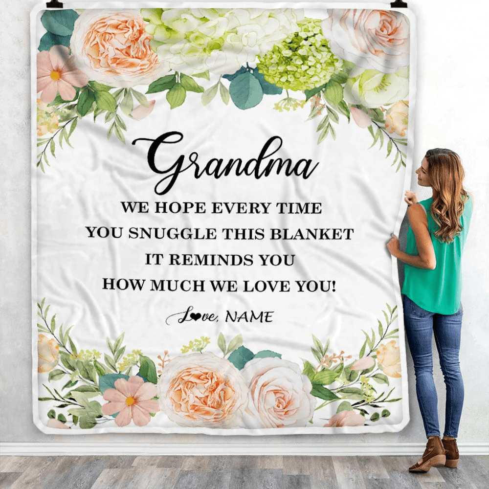 Personalized To My Grandma Blanket From Grandkids How Much We Love You Flower Grandma Birthday Mothers Day Christmas Customized Fleece Throw Blanket