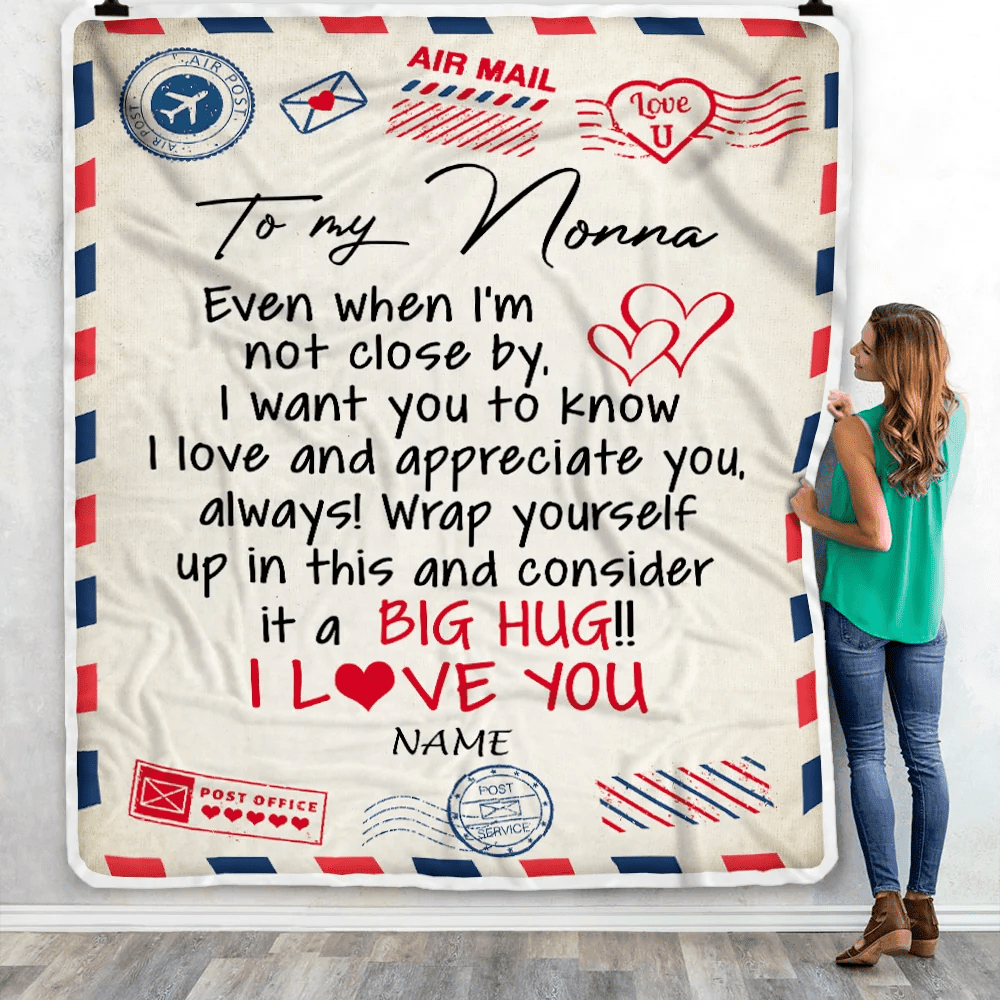 Personalized Nonna Blanket From Grandkids I Love You Hugs Air Mail Letter Nonna Birthday Mothers Day Christmas Customized Fleece Blanket