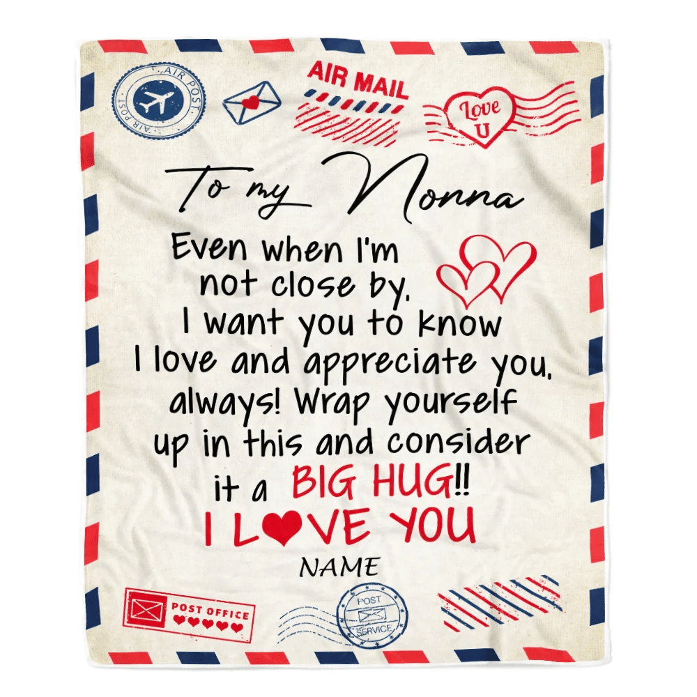 Personalized Nonna Blanket From Grandkids I Love You Hugs Air Mail Letter Nonna Birthday Mothers Day Christmas Customized Fleece Blanket