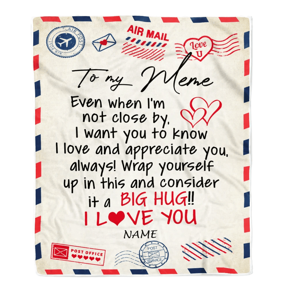 Personalized Meme Blanket From Grandkids I Love You Hugs Air Mail Letter Meme Birthday Mothers Day Christmas Customized Fleece Blanket