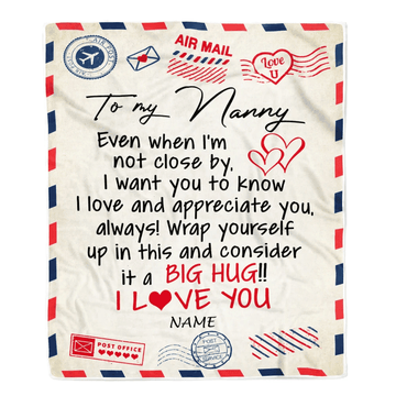 Personalized Nanny Blanket From Kids I Love You Hugs Air Mail Letter Nanny Birthday Mothers Day Christmas Customized Fleece Blanket