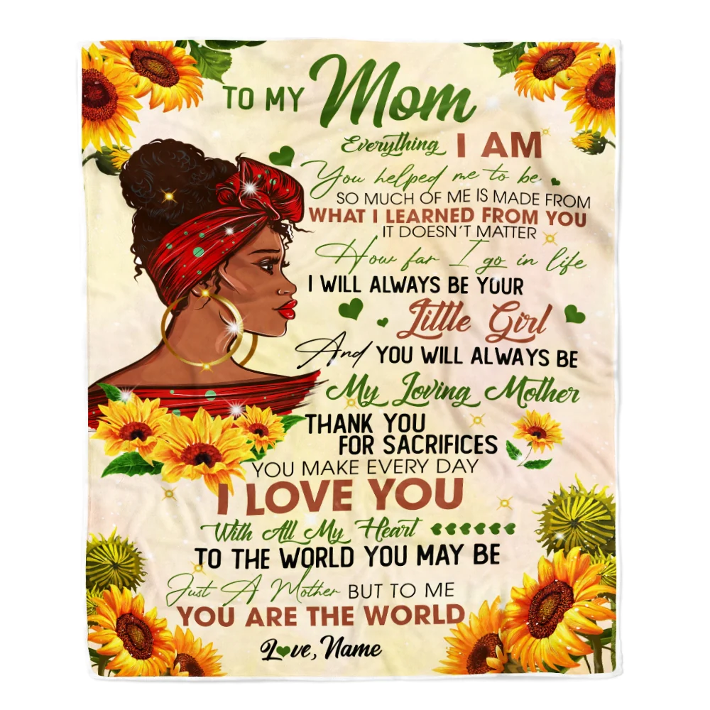 Personalized To My Mom Blanket from Daughter Everything I Am You Helped Me to Be Mom Black Woman Birthday Mothers Day Christmas Fleece Blanket