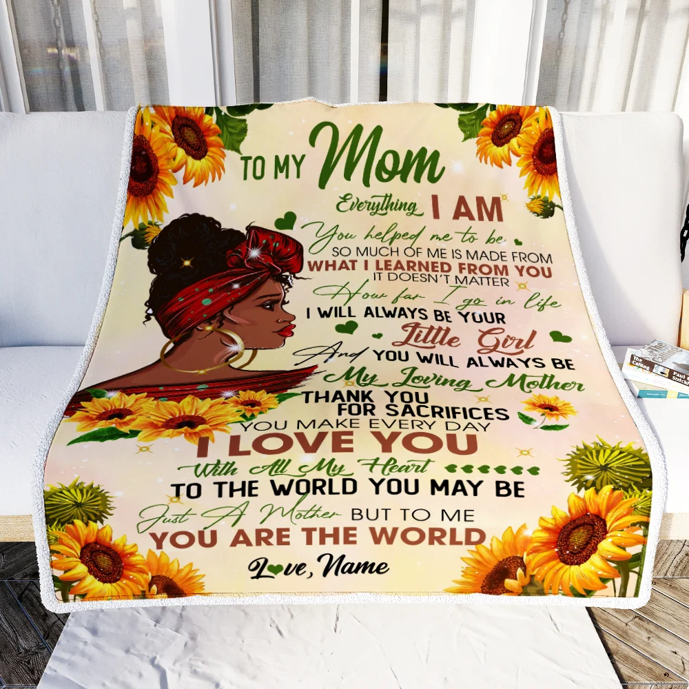 Personalized To My Mom Blanket from Daughter Everything I Am You Helped Me to Be Mom Black Woman Birthday Mothers Day Christmas Fleece Blanket