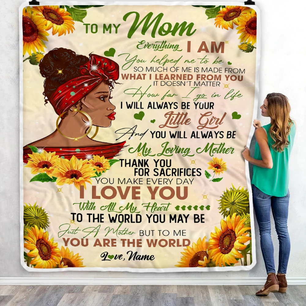 Personalized To My Mom Blanket from Daughter Everything I Am You Helped Me to Be Mom Black Woman Birthday Mothers Day Christmas Fleece Blanket