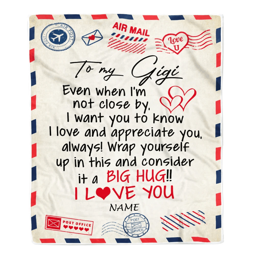 Personalized Gigi Blanket From Grandkids I Love You Hugs Air Mail Letter Gigi Birthday Mothers Day Christmas Customized Fleece Blanket