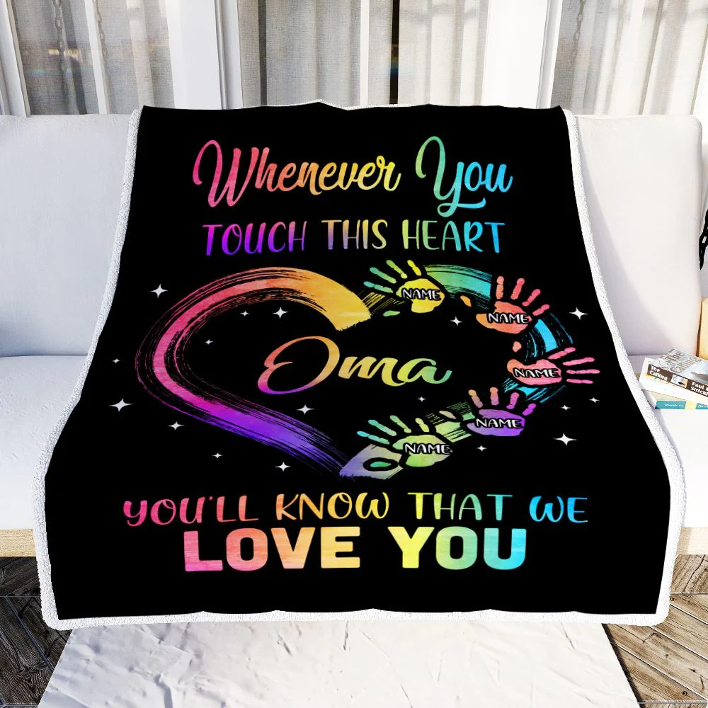 Personalized Oma Blanket From Grandkids Granddaughter Grandson We Love You Grandparent Oma Birthday Mothers Day Christmas Customized Bed Fleece Throw Blanket